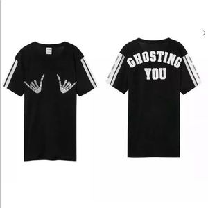 VS Pink Bling Skeleton Campus Black Tee M